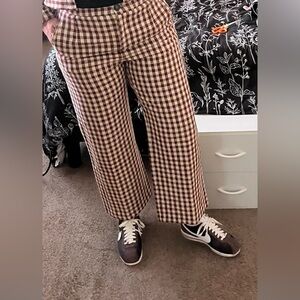 Sezane Martin Crop Trousers Brown Gingham/ Ecru